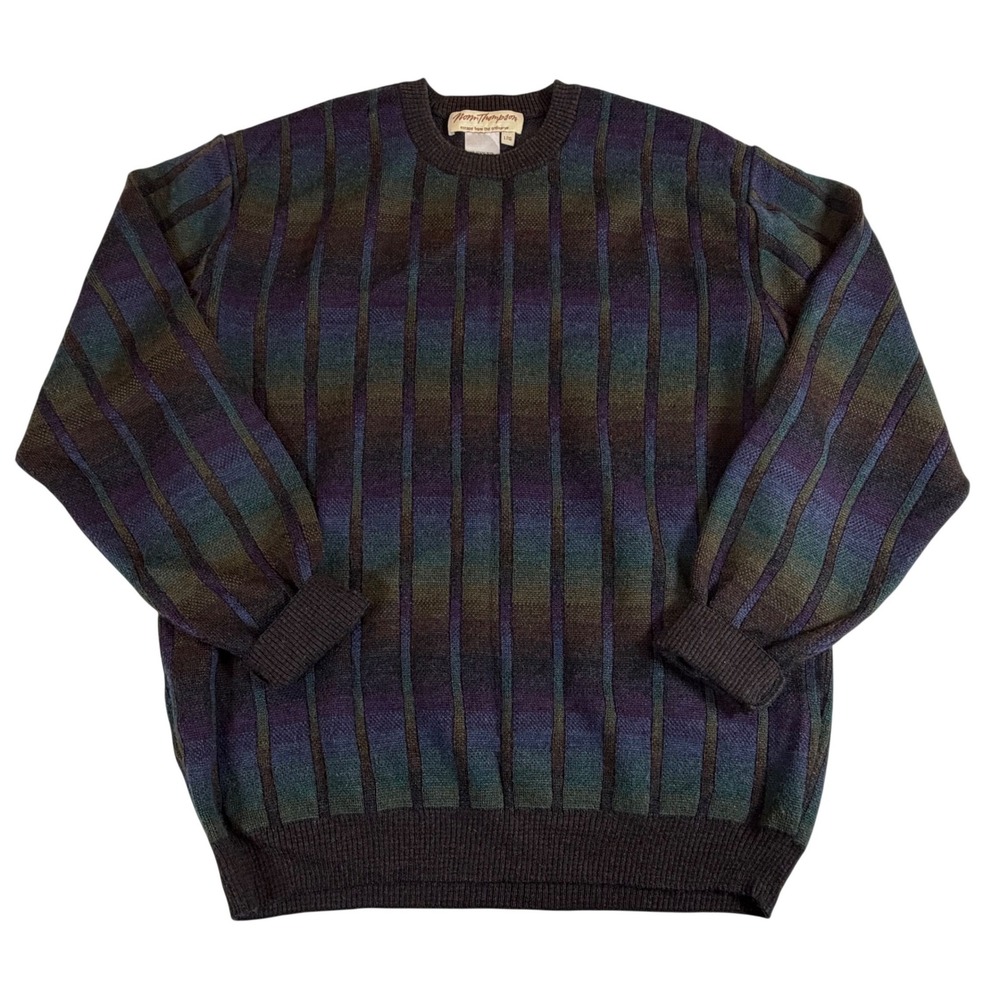 Norm Thompson Wool 90's Striped Sweater Indie Grunge Retro Grandpa Academia Lg